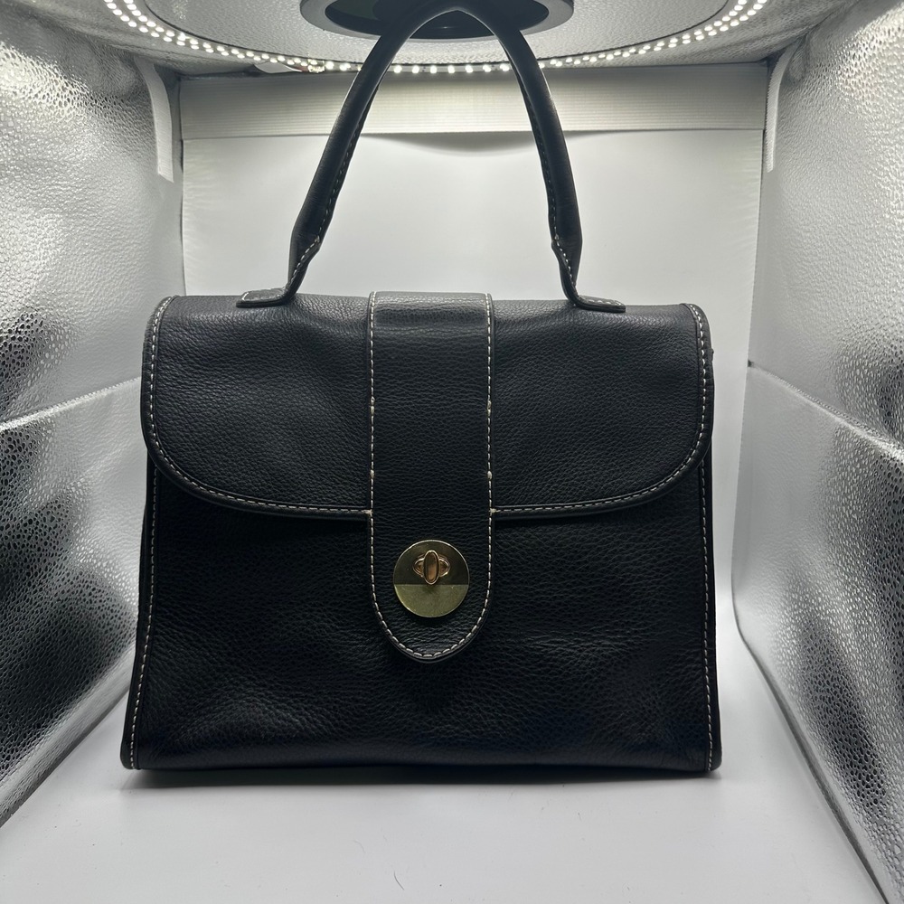 Talbots Black Leather‎ Top Handle Handbag Flap Closure purse